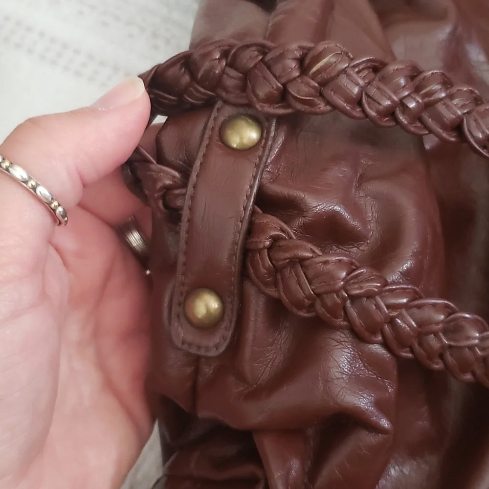 Boho purse, tassel, braided strap, brown bag, shoulder bag, hippie, hobo bag.